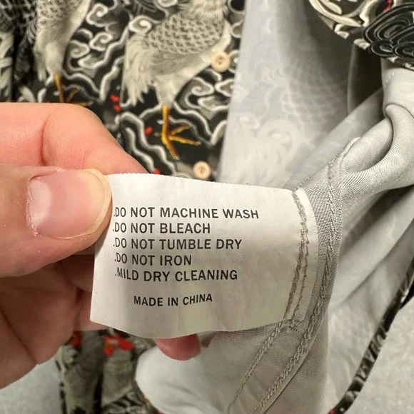 Labour Union Mens Rooster Cloud Print Shirt Black Grey Red Tencel Camp Collar M - Picture 9 of 9